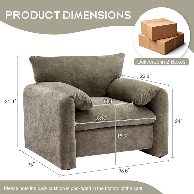 Lifeand 38.6 W Modern Style Chenille Oversized Armchair Accent Chair Single Sofa for Living Room BedroomGreen