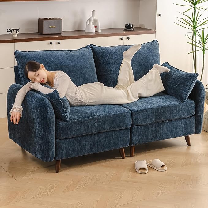 73'' Loveseat Sofa with All Seats Storage Modular Sectional Couch with Deep SeatOversized Comfy Couch with 7.8'' CushionLarge Sofa for Living RoomBedroomVeletBlue