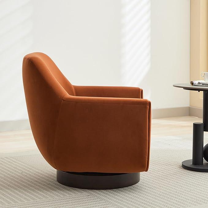 Swivel Chair Velvet Accent Chair Armchair Round Barrel Chair U-shaped Fully Assembled Chair for Living Room Bedroom (Burnt Orange)