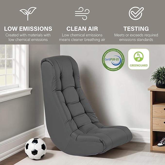 FDP Tufted Floor Rocker for Kids Teens and Adults Comfortable Ergonomic Chair for Reading Playing Video Games or Watching TV - Dark Gray 10488-DG