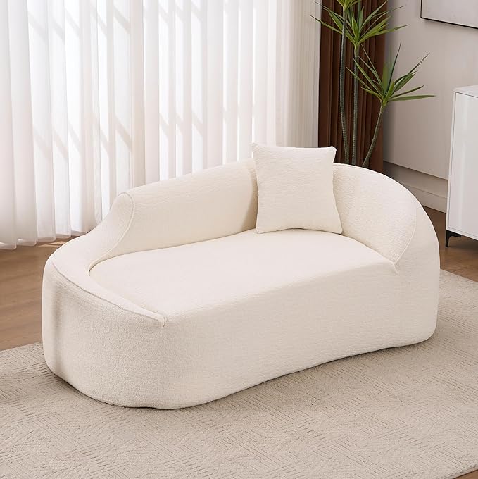 DEINPPA Modern Chaise Lounge with Pillow Chenille Comfy Cloud Couch for Living Room Bedroom Apartment No Assembly Needed-White | Lasting Support