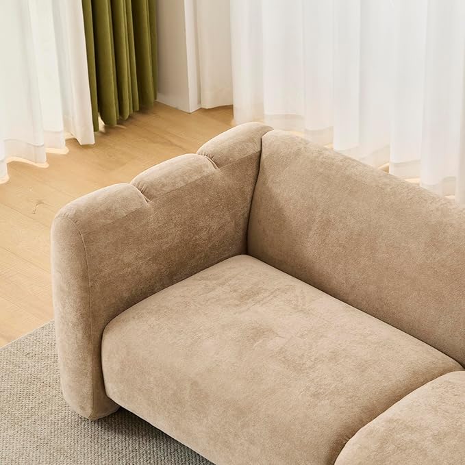 Christopher Knight Home Ahri 83'' Wood Frame Lounge Sofa Couch with Wave Design Soft Seating 3-Seater Sofa with Armrests Comfy Velvet Upholstered Home Sofa for Living Room and Office Camel