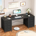 60 Inch Computer Desk with 8 Drawers Home Office Desk with Power Outlets Work Study Gaming Desk with 8 Fabric Drawers Black