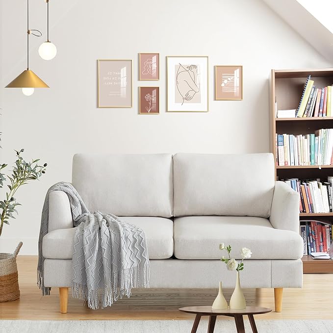 Loveseat Sofa 56 Couches for Spaces Mid Century Love Seat Couches for Living Room Upholstered 2-Seater Couch for Bedroom Waiting Room Beige