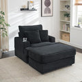 Chaise Lounge Chair Indoor 39 W Plush Corduroy Oversized Chair with Ottoman Upholstered Cozy Chaise with Cup Holder Modern Deep Seat Comfy Sofa Armchair for Living Room Bedroom(Black)