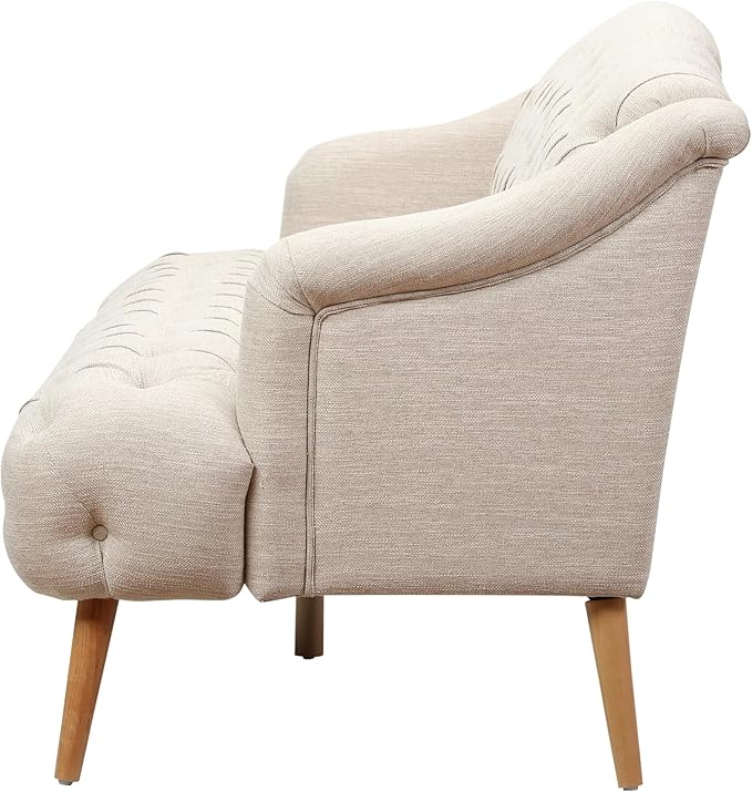 Modern Wingback Tufted Velvet Loveseat 73.25 3 Seat Sofas Settee Bench Banquette Chesterfield Love Seat with High Back Thick Padded Cushioned Upholstered Couch for Living Room Victorian Beige