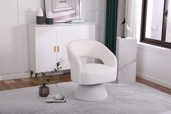 Swivel Accent Chair Armchair Round Barrel Chair in Fabric for Living Room BedroomWhite