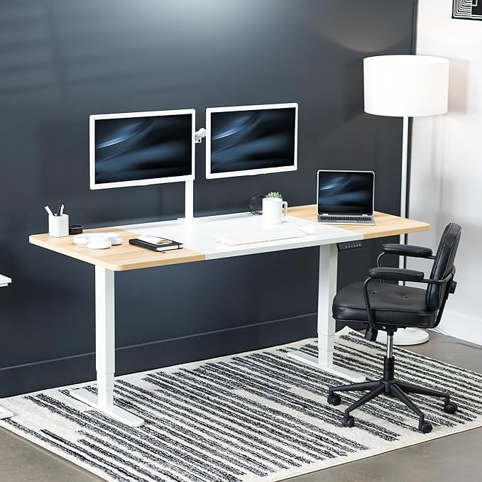 VIVO Electric 71 x 30 in Dual Motor Sit Stand Desk Memory Height Adjustment 2B Series White and Light Wood Top White Frame DESK-KIT-2W7WC