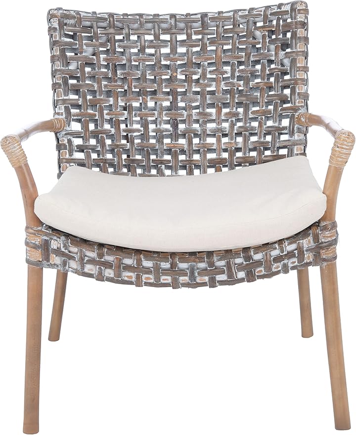 SAFAVIEH Home Collection Collette Grey Rattan Cushion Accent Chair White Washed/White