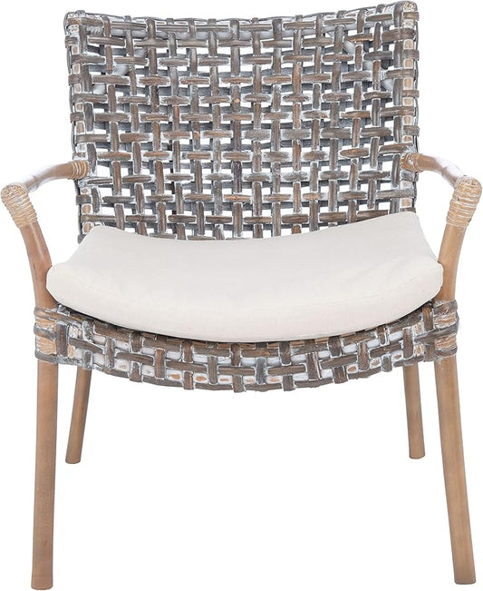 SAFAVIEH Home Collection Collette Grey Rattan Cushion Accent Chair White Washed/White