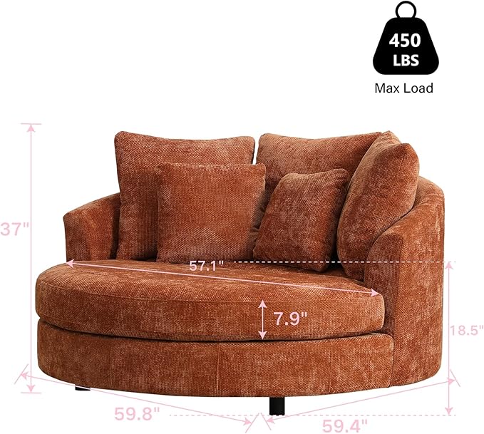 Chifee &amp Vingol 59.8 W Oversized Accent Barrel Chair Large Round Chair with WheelsBurnt Orange