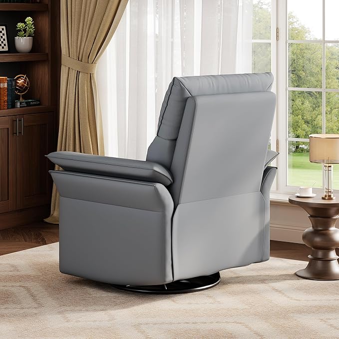 GarveeHome Power Recliner Chair with Side Pockets 270° Swivel &amp Glider USB Charging Port PU Leather Thickened Dual-Layer Armrests Modern Recliner for Living Room Bedroom (Silver)