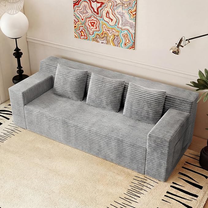 Boneless Couches for Living Room 71 Modern 3 Seater Sofa with Deep Seat Comfy Cloud Sofa with Corduroy Fabric No Assembly Couch Couches for Bedroom Dorm Apartment (Light Gray)