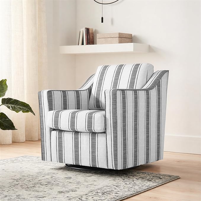 Swivel Accent Chair Modern Round Barrel Arm Chair for Living Room Bedroom Comfy Club Reading Chairs for Adults (Stripe Grey Set of 2)