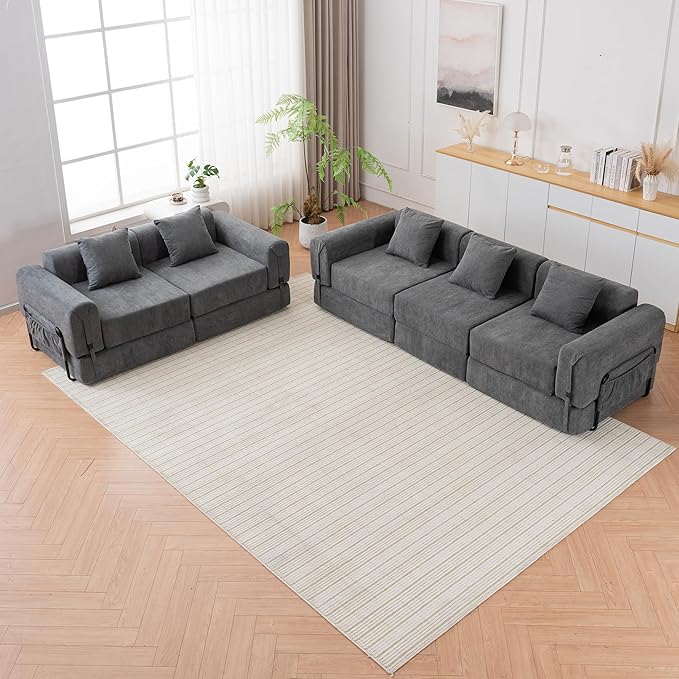 GNIXUU 71.3 Convertible Sleeper Sofa Bed Modern Convertible Boneless Couch with Foldable/Pull Out Bed Compressed Modular Futon Couch with Pillows &amp Storage Pocket for Living Room Bedroom Gray