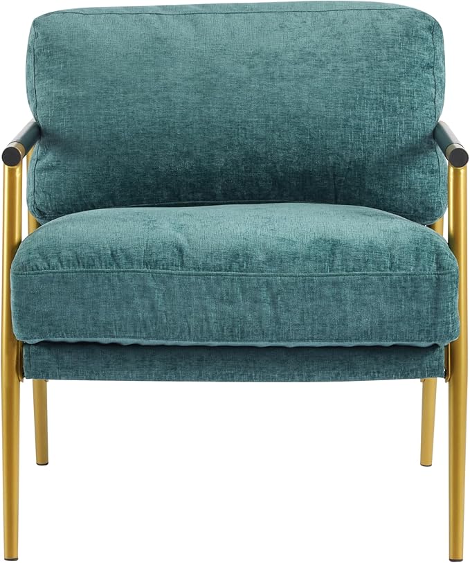 Christopher Knight Home Varsts 27.56 Accent Armchair with Plush Cushions Modern Seating Club Chair Minimalist Metal Frame and Wooden Armrest Design for Cozy Living Room Bedroom Office Teal Blue