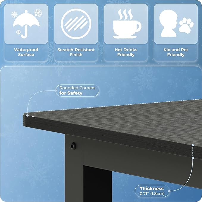 43 Home Office Desk Modern Computer Desk 43.3x23.6x29.5 inches PC Table with Thicken Frame Industrial Style Sturdy Metal Frame Furniture for Writing Gaming Black+Black