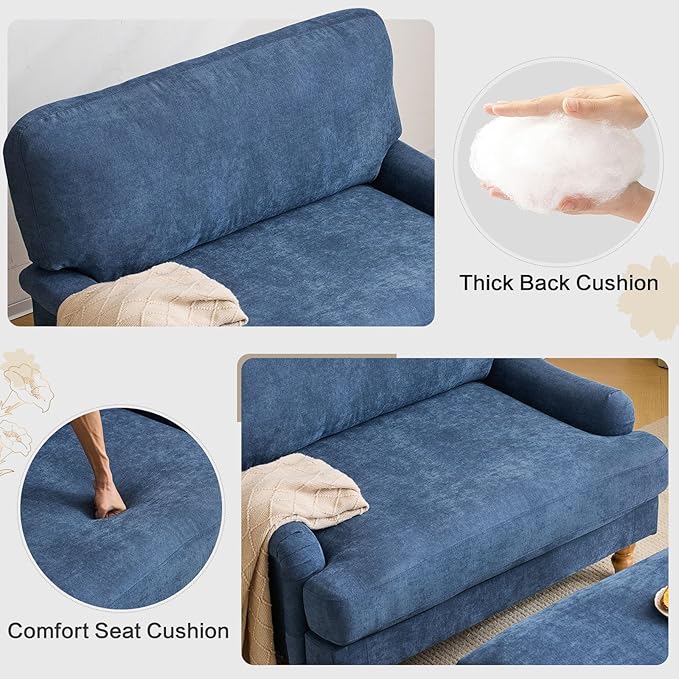 Bezseller Oversized Chair Indoor with Ottoman 46 W Upholstered Armrest Sofa Big Comfy Lounge Sofa Deep Seat Sleeper Chair for Living Room Apartment Bedroom Reading Room(Blue)
