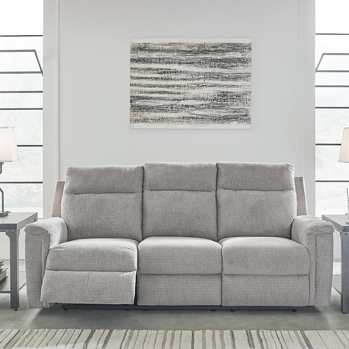 Signature Design by Ashley Barnsana Minimalist Power Reclining Sofa with USB Charging Ports Light Gray