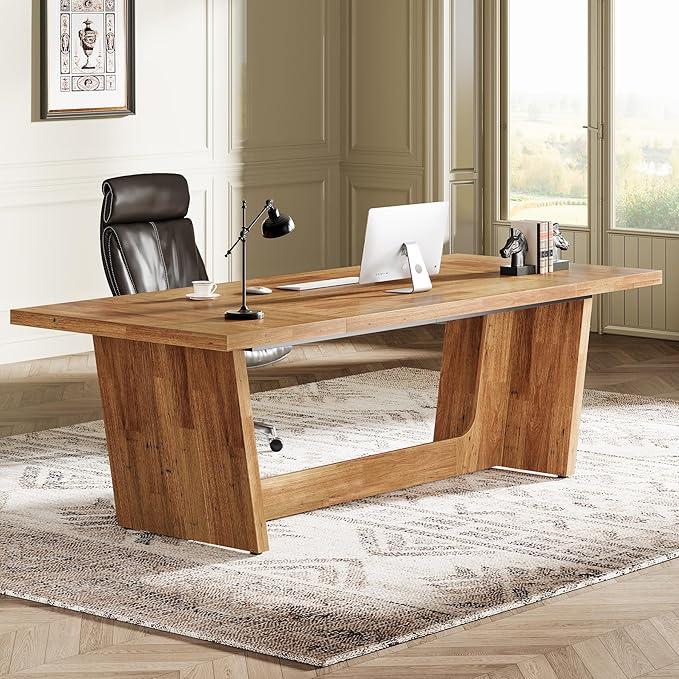 Tribesigns 70.87-Inch Executive Desk Large Wood Desk for Home Office Rustic Study Writing Table with Heavy-Duty Pedestal Extra Long Business Workstation