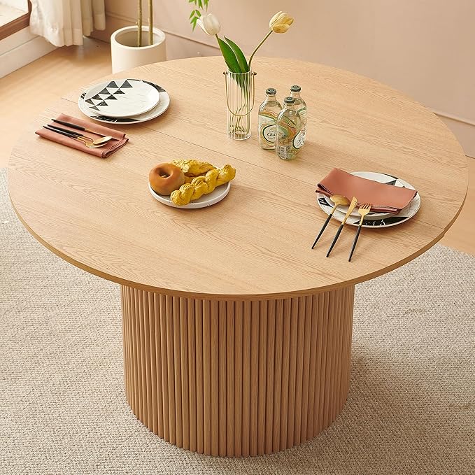 47-in Round Kitchen Table Set for 4 Modern Mid-Century Dining Room Table Pedestal with 4 Navy Blue Kitchen Living Room Chairs Set Space Saving Dining Set for Dinining Hall Reception Room