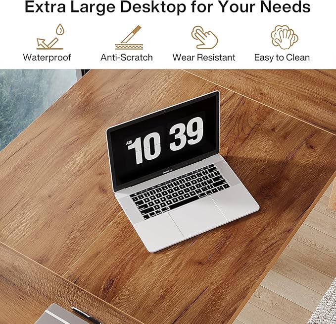 Tribesigns 70 Inch Large Computer Desk Farmhouse Office Desk Writing Study Desk with Solid Wood Leg's Executive Desk with Thickened Frame and Board