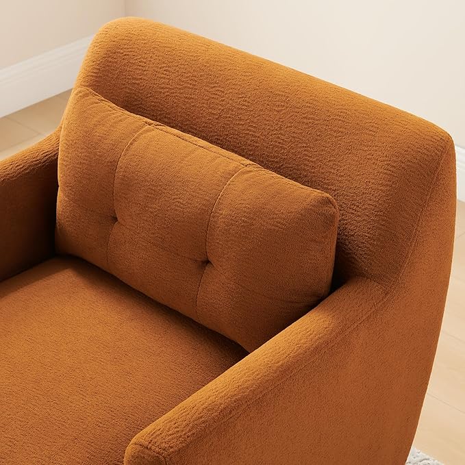 VANOMi Modern Accent Chairs Terry Fabric Living Room Chairs with Cushion Mid-Century Modern Comfy Reading Chair for Bedroom Corner Apartment Orange