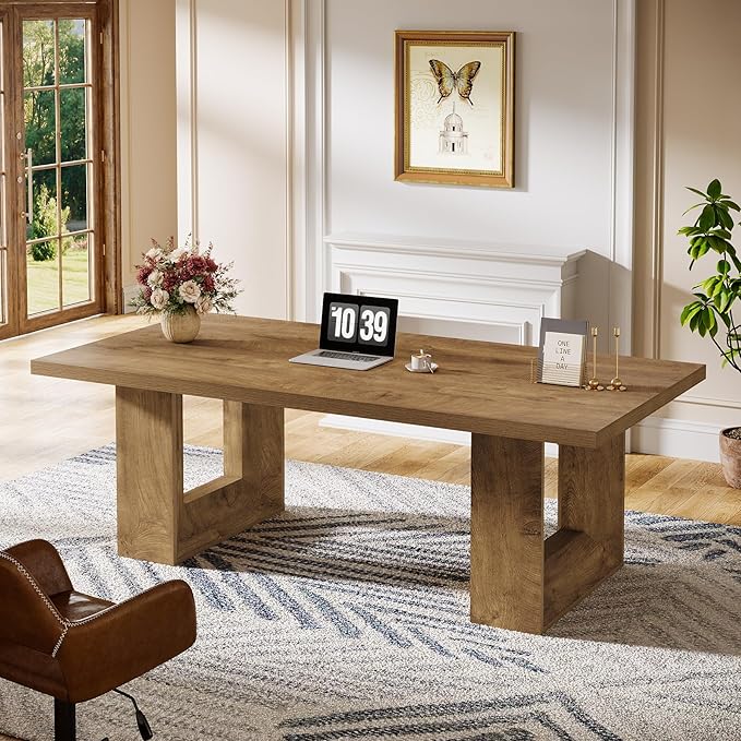 Tribesigns Home Office Desk 62.99 Large Farmhouse Executive Desk Computer Table for Office Conference Room Study Room (Walnut)