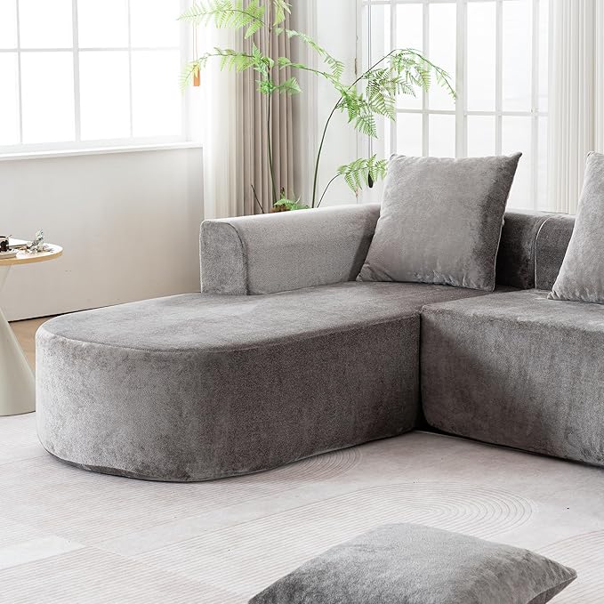100” Curved Sectional Sofa Oversized Curved Couch for Living Room Corduroy Fabric Foam Couches Modern L Shaped Couch with Pillows No Assembly Grey