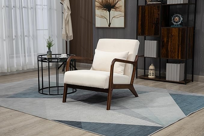 KEIKI Mid Century Modern Accent Chair Scandinavian Style Lounge Chair with Breathable Fabric Perfect for Bedroom or Sunroom