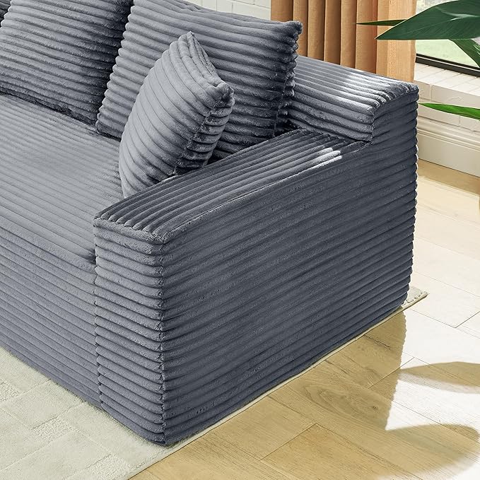 U-Shaped Cloud Sectional Couch Symmetrical Modular Compressed Boneless Sectional Sofa with Chaise Lounges Plush Corduroy Boneless Corner Sofa for Living Room