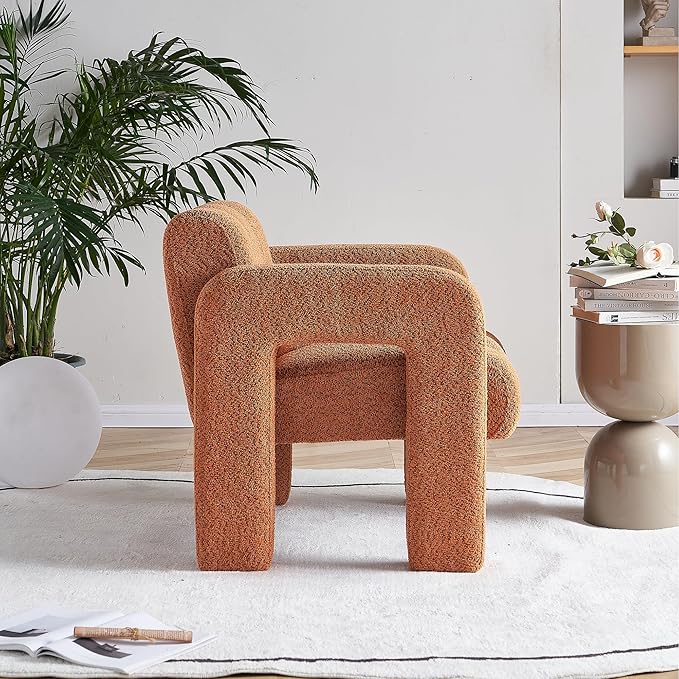 Yoglad Modern Accent Chair Bouclé Fabric Upholstered Armchair Comfy Single Chair for Living Room Lounge Bedroom Office-Orange