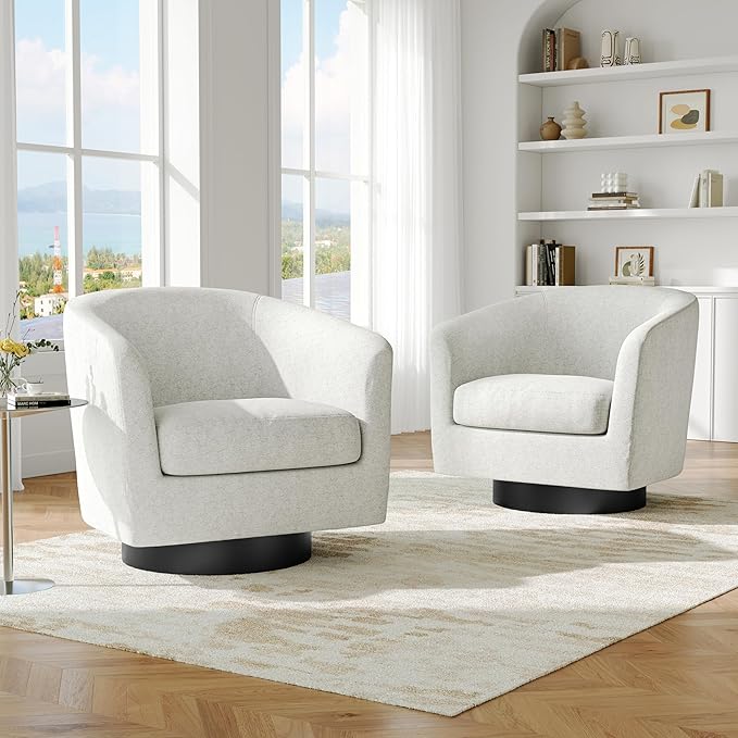 Swivel Barrel Accent Chair Modern Round Chenille Fabric Arm Chair for Living Room Bedroom Comfy Club Reading Chairs for Adults（Chenille Fabric Beige Set of 1