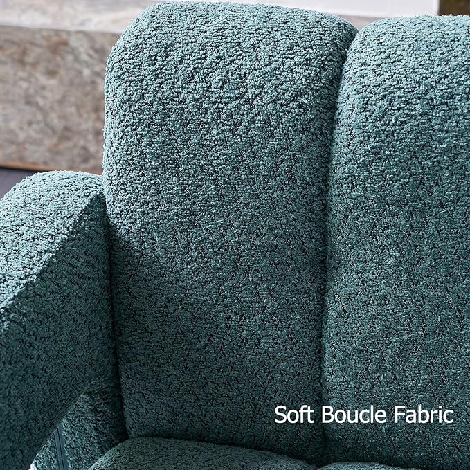 Accent Chair Living Room Chairs Modern Comfy Reading Nook Chair for Bedroom Upholstered Boucle Fabric Side Chair Armchair for Living Room Office (Green)