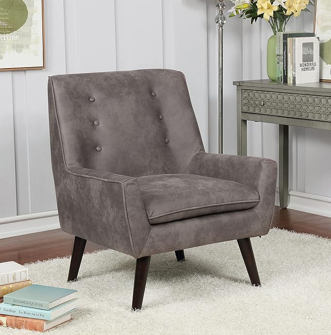 HOMES: Inside + Out Sayburke Mid-Century Modern Tufted Fabric Upholstered Accent Chair with Removable Cushion for Living Room Bedroom Dark Brown