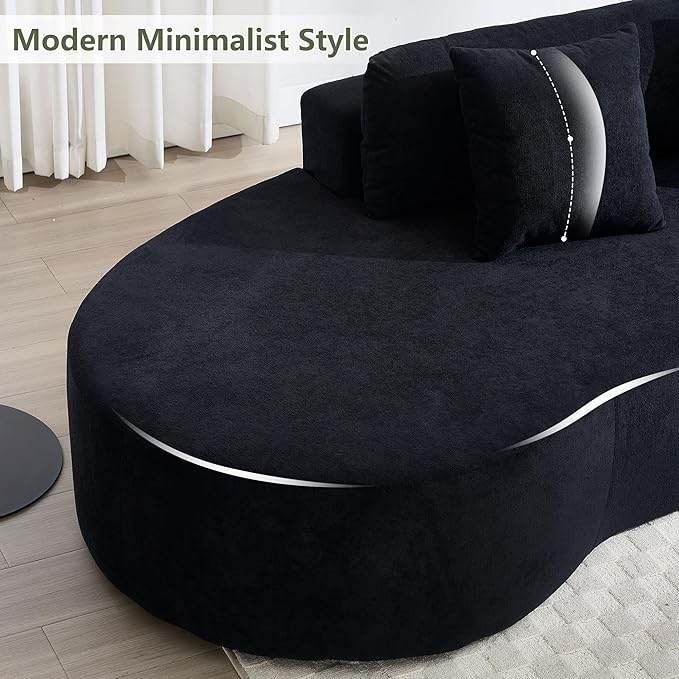 129.9 Oversized Sectional Sofa for Living Room Modern Curved Couch Compressed Modular Cloud Sofa Boneless 4 Seater Couch Large Sectional for Office Apartment- Black