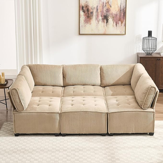 121 Inch Cloud Oversized Modular Sectional Sofa U Shaped Modular Couch with Reversible Chaise Comfy 6 Seat Convertible Sectional Sofa with Ottoman for Living Room Khaki