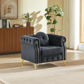 ERYE 37-Inch Chesterfield Button Tufted Single Sofa with Round Pillow Single Seat Velvet Tufted Sofa W/Nailhead DecorRing Accent &amp Golden Legs