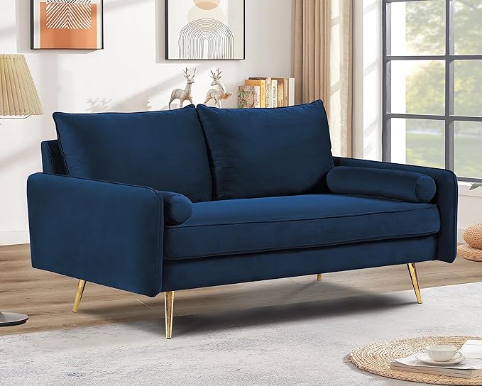 Kent Modern Loveseat European Style Velvet Living Room Furniture with Tapered Legs Vintage Flair and Sleek Design Love Seat Dark Blue