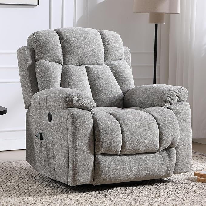 CANMOV Large Power Lift Recliner Chairs with Massage and Heat for Elderly Big People Heavy Duty Motion Reclining Mechanism-Anti Skid Fabric Recliner Chair with 2 Concealed Cup Holders Smoke Gray
