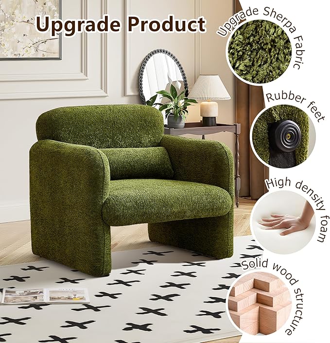 Modern Accent Chair 33.86inch Upholstered Comfy Reading Armchair with Solid Wood Legs &amp High-Density SpongeVelvet Simple Leisure Sofa Chair for Living Room Bedroom Small SpacesGray