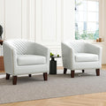 Accent Barrel Chair Upholstered Faux Leather Club Chair with Nailed Trim Comfy Reading Armchair for Living Room Bedroom Reception Room Office (White Set of 2)