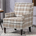 Accent Chair Plaid Modern Comfy Mid-Century Accent Chairs Upholstered Lounge Arm Chair with Solid Wood Frame for Living Room/Bedroom-Brown Plaid