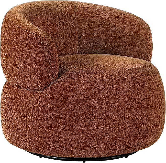 Lexicon Modern Barrel Swivel Accent Chair - Upholstered Soft Chenille Fabric with Metal Base 360 Degree Round Swivel Accent Chair for Living Room Bedroom Office No Assembly Required Rusty Orange