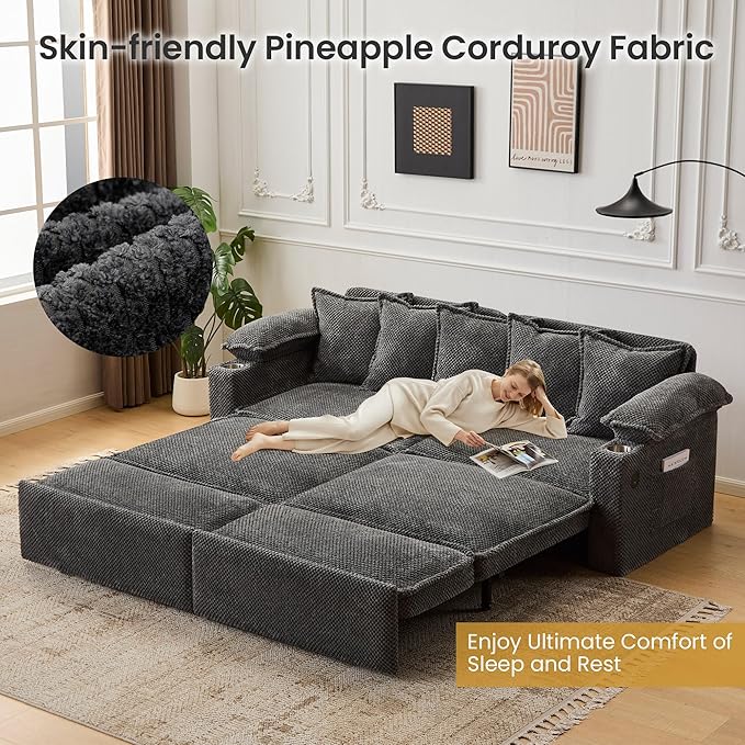 82.7’’ King Size Pull Out Sofa Bed 3 in 1 Convertible Sleeper Sofa Bed with Futon Sofa  Chenille Loveseat Couch Bed with USB and Storage Pockets for Living RoomBedroom Pet-Friendly (Dark Gray)