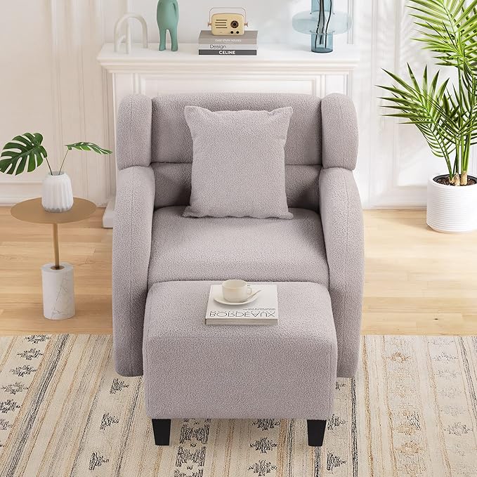 Generic Swivel Accent Chair with Ottoman Short Plush Particle Velvet Armchair360 Degree Swivel Barrel Chair with Footstool for Living Room Hotel Bedroom Office LoungeGrey