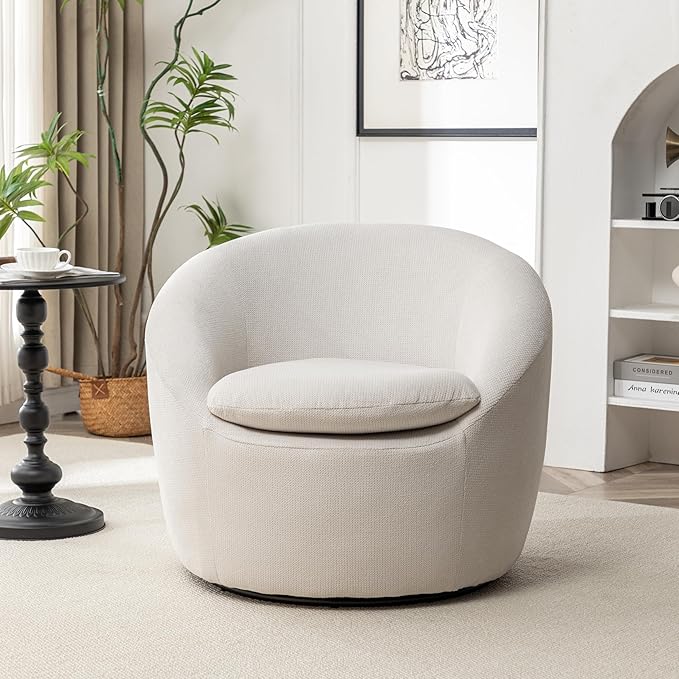 360°Swive Decorative ChairModern Comfortable Barrel Chair Reading Chairs for Living RoomBedroomDressing RoomBeige Linen