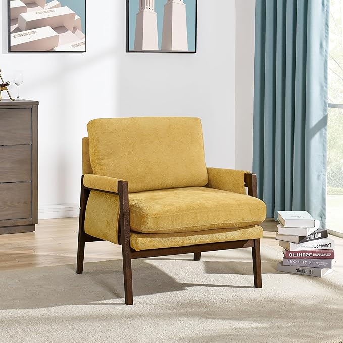 Mid-Century Modern Armchair with Soft Fabric for Living Room Setting Available in Yellow
