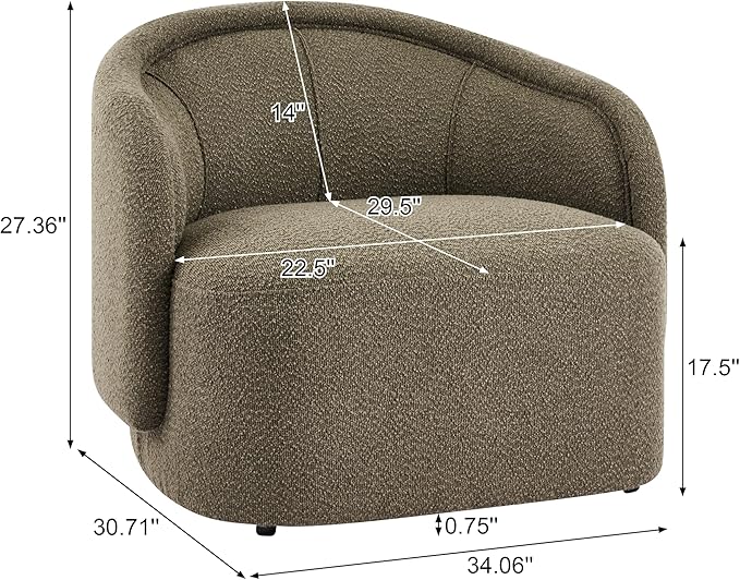 Scott Living Amanda Carly Low Profile Accent Chair Round Backrest Side Chair Living Room Armchair with Boucle Fabric Cushion Comfy Reading Chair for Bedroom Wooden Single Lounge Sofa Dark Green