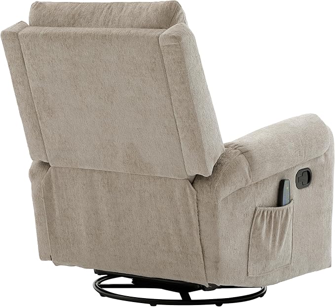 Christopher Knight Home Harper Massage Recliner Chair with 8 Modes Chenille Upholstered Recliner Sofa Swivel Massage Chair with a Side Storage Pocket for Living Room/BedroomHead SupportLight Brown